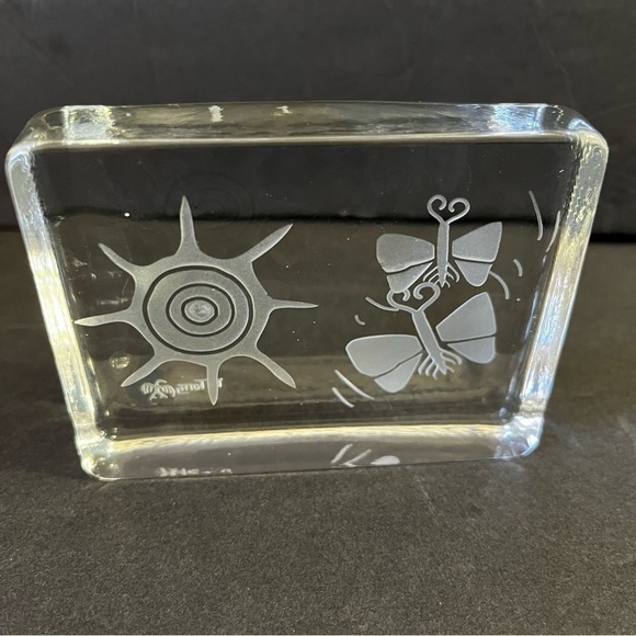 Butterfly Etched Glass Block Paperweight Sun Rectangle Signed Southwestern - Picture 6 of 9